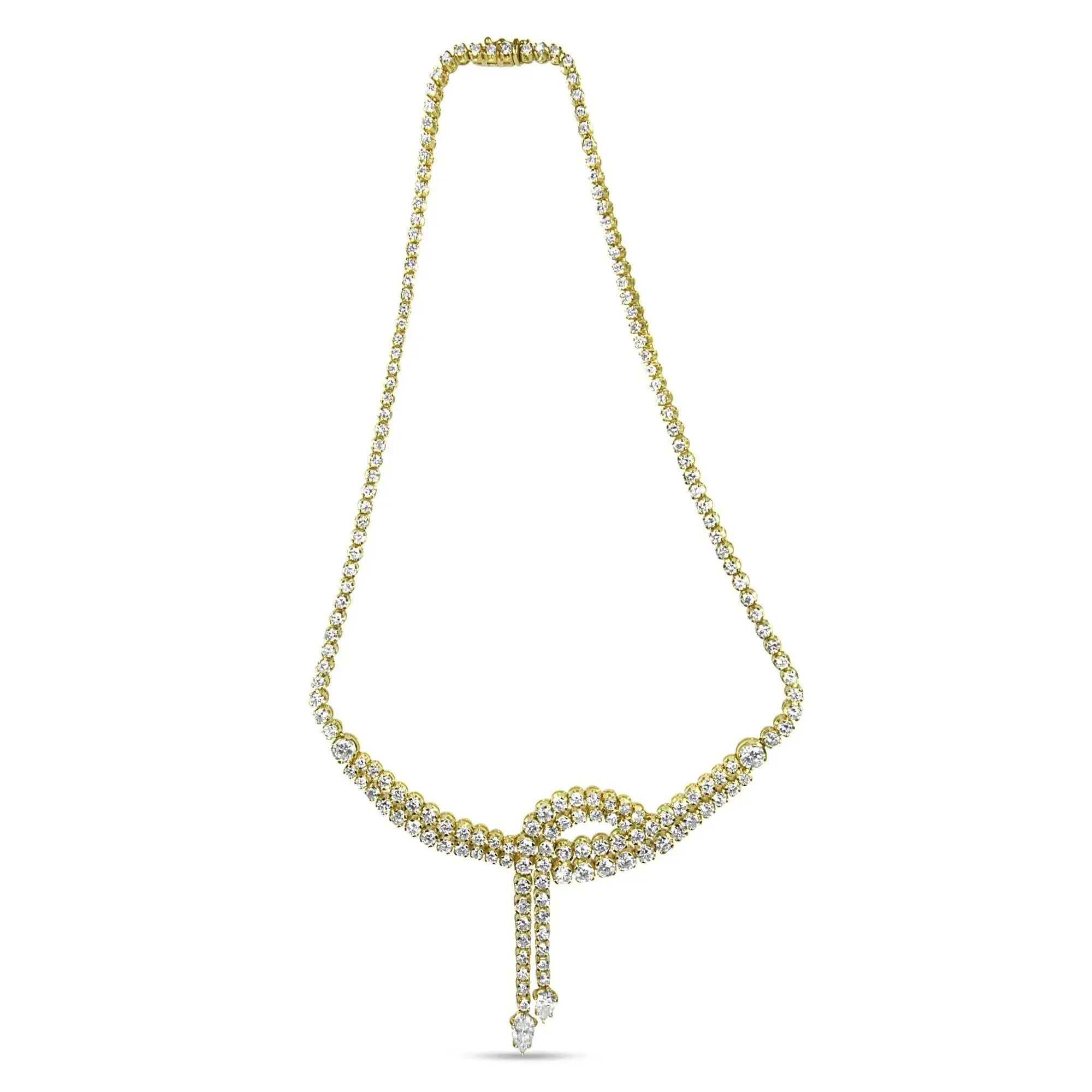 18" 14k Yellow Gold Diamond Double Row Lariat Tennis Necklace with 17.0 Cttw