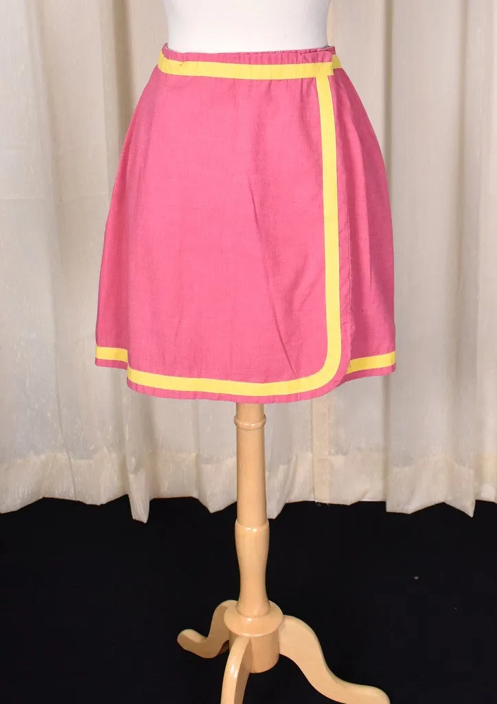 1960s Vintage Pink & Yellow Wrap Skirt by John Meyer of Norwich