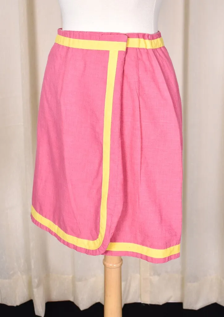 1960s Vintage Pink & Yellow Wrap Skirt by John Meyer of Norwich