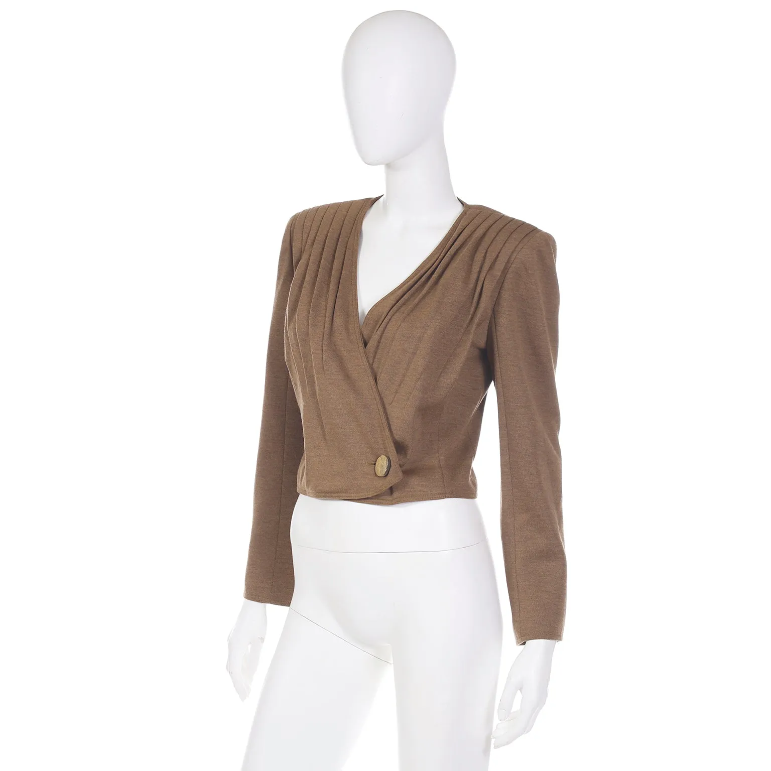 1980s Valentino Boutique Brown Cropped Wrap Style Jacket