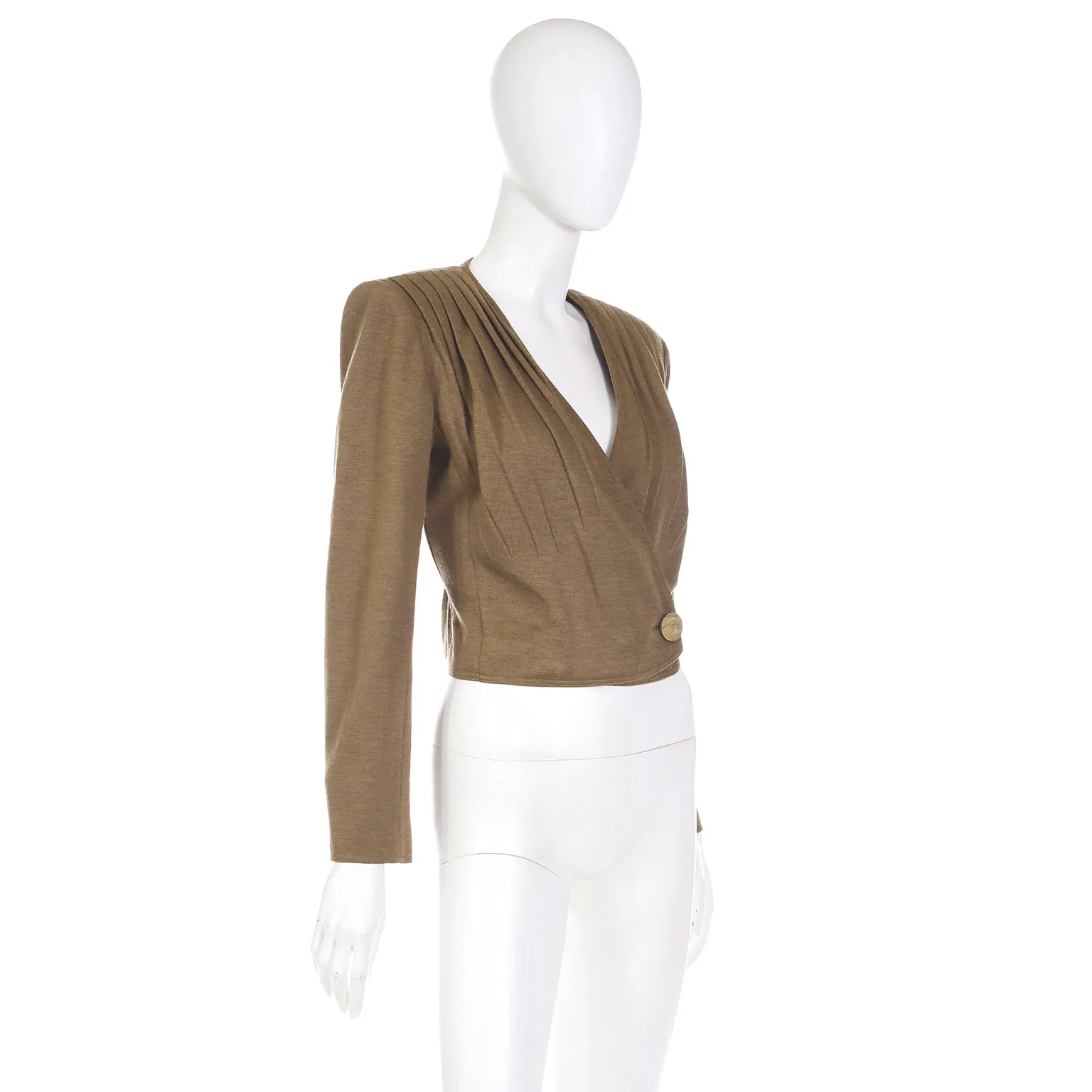 1980s Valentino Boutique Brown Cropped Wrap Style Jacket