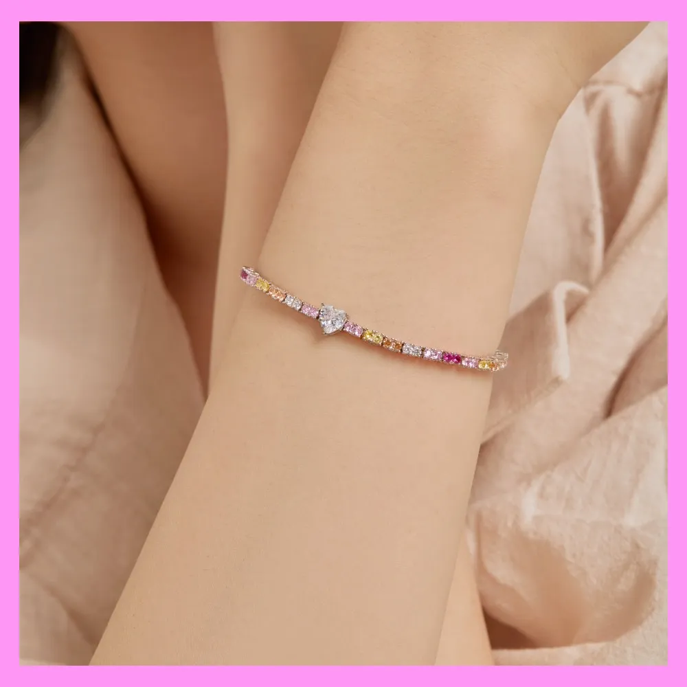 【2-43.6】Tennis Heart Bracelet for female fashion daily engagement wedding anniversary birthday present