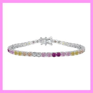 【2-43.9#】 Rainbow Tennis Bracelet  for female fashion daily engagement wedding anniversary birthday present