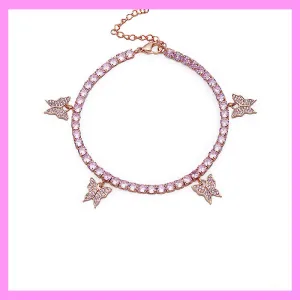 【7-01#】Four Butterfly Tennis Anklet for female fashion daily engagement wedding anniversary birthday present