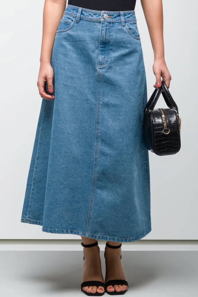 A-Line Denim Skirt Mid Blue