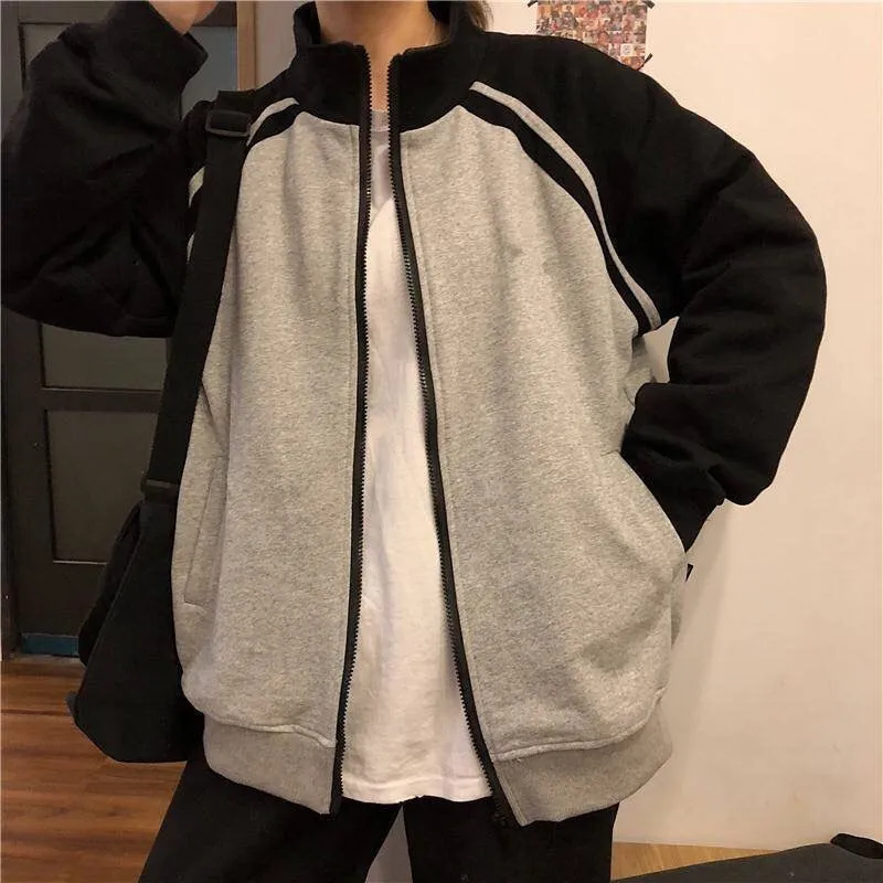 American streetwear jacket loose women's top fashion casual stitching jacket oversized jacket bear baseball uniform women