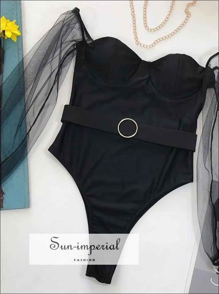 Back Corset Style One Piece Swimsuit with Chain Strap Detail and Buckle Belt Backless Swimsuit - Multi Colors