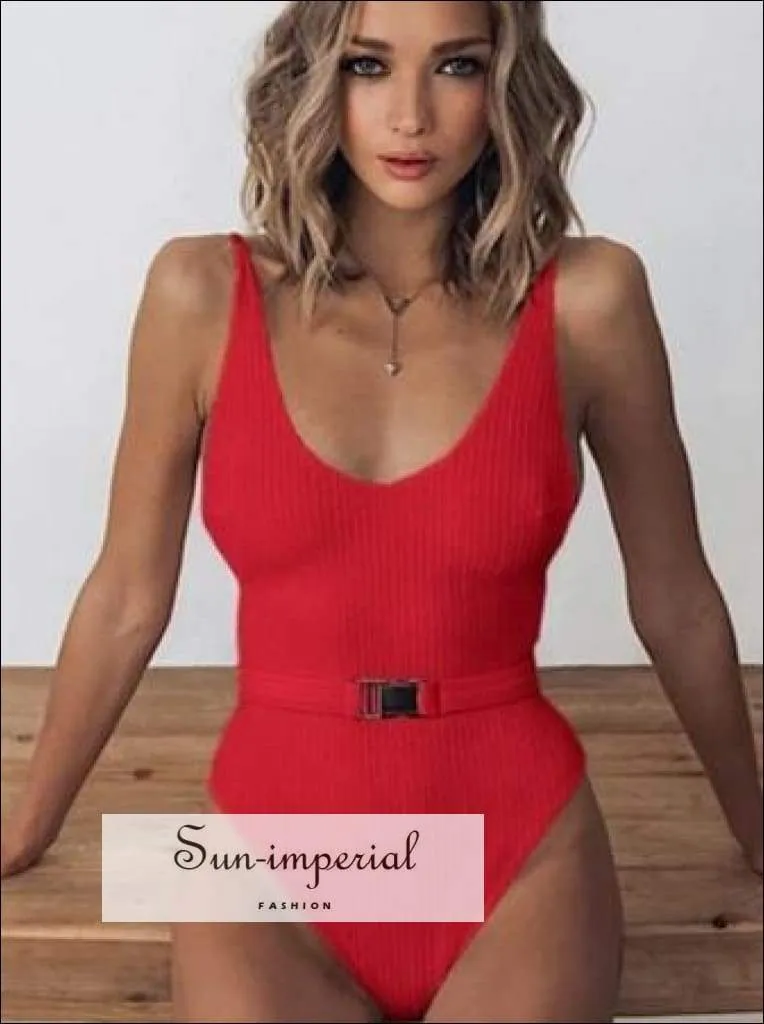 Back Corset Style One Piece Swimsuit with Chain Strap Detail and Buckle Belt Backless Swimsuit - Multi Colors