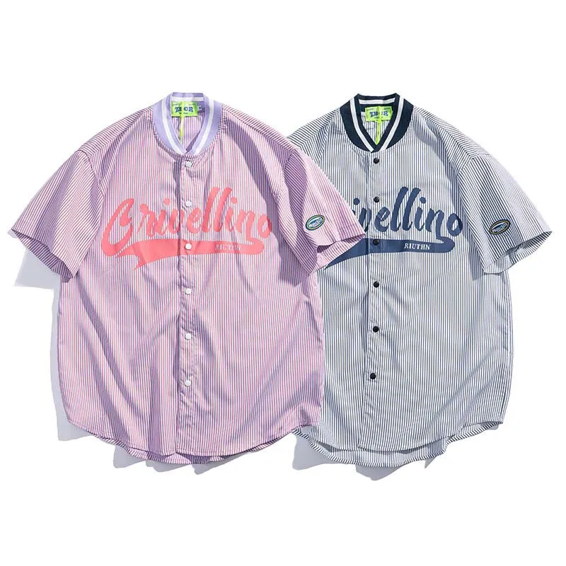 Baggy Baseball Jersey Printed Cardigan Short Sleeve Baseball Uniform Loose Casual