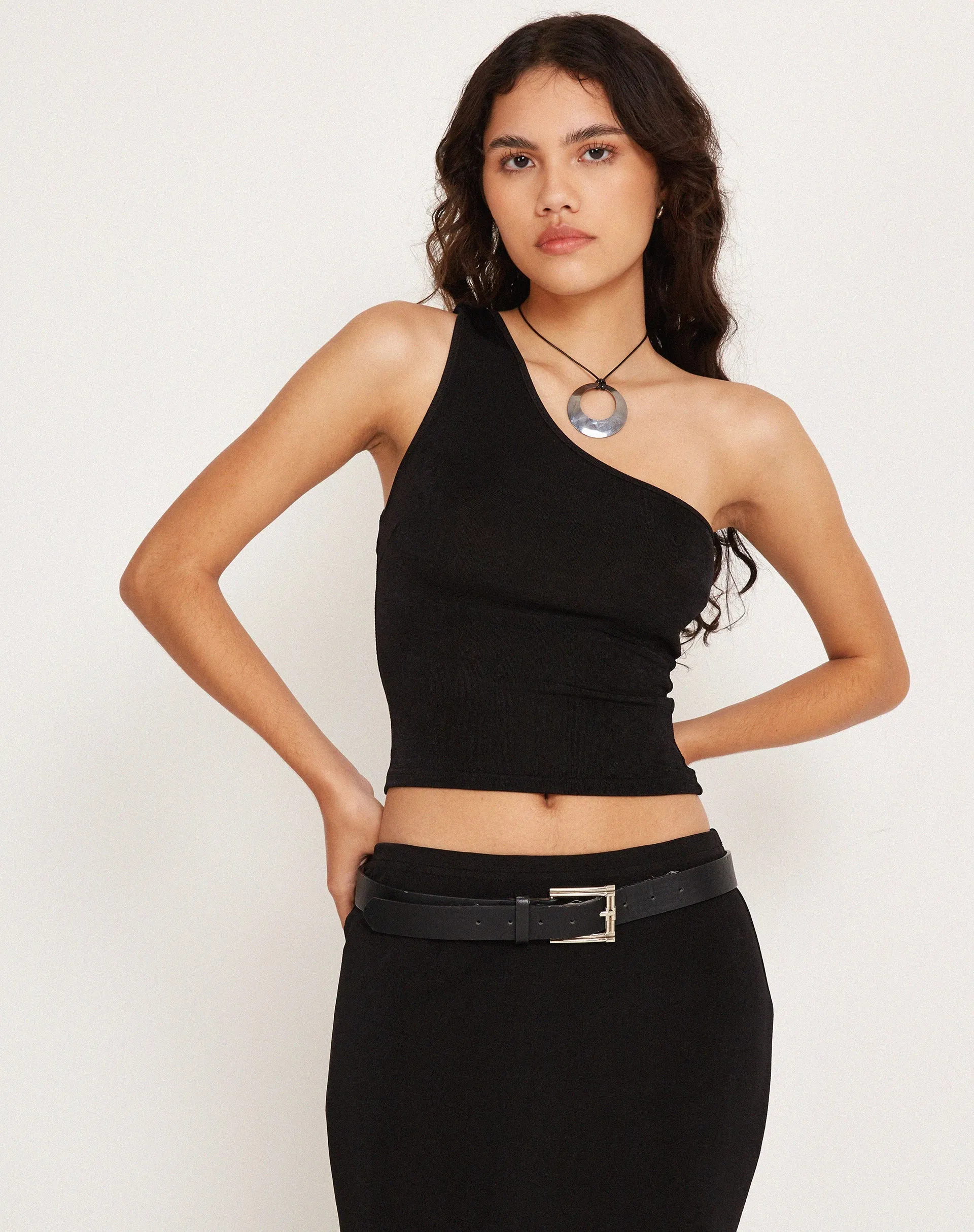 Bay One Shoulder Top in Black