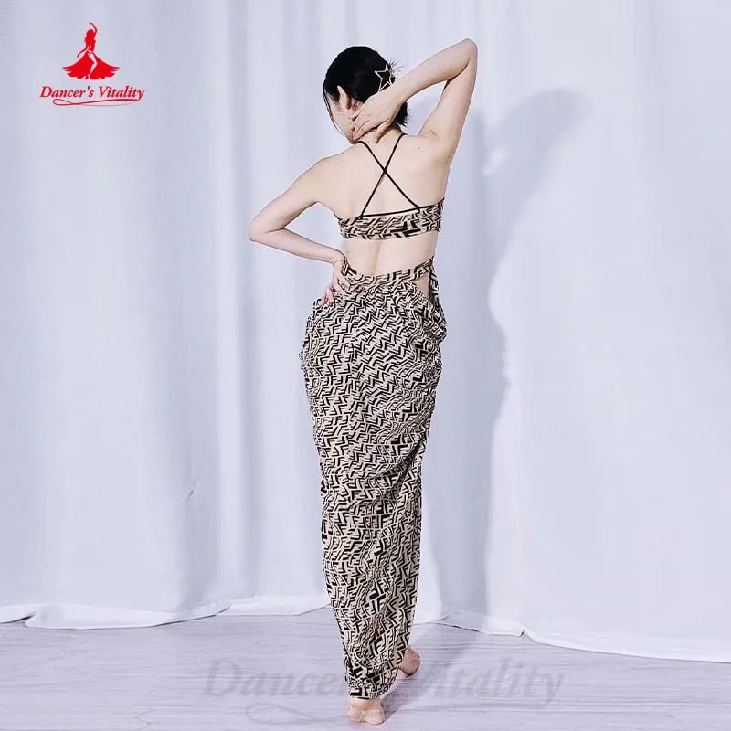 Belly Dance Practice Clothes Women Mesh Sexy Sleeveless Printing Training Outfit Girl's Oriental Belly Dancing Dresses