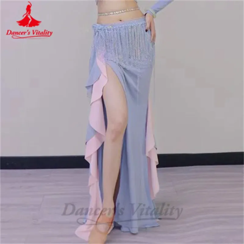 Belly Dance Training Suit Costumes for Women Winter Long Sleeves Top and Lotus Leaf Long Skirt Adult Belly Dancing Outfit