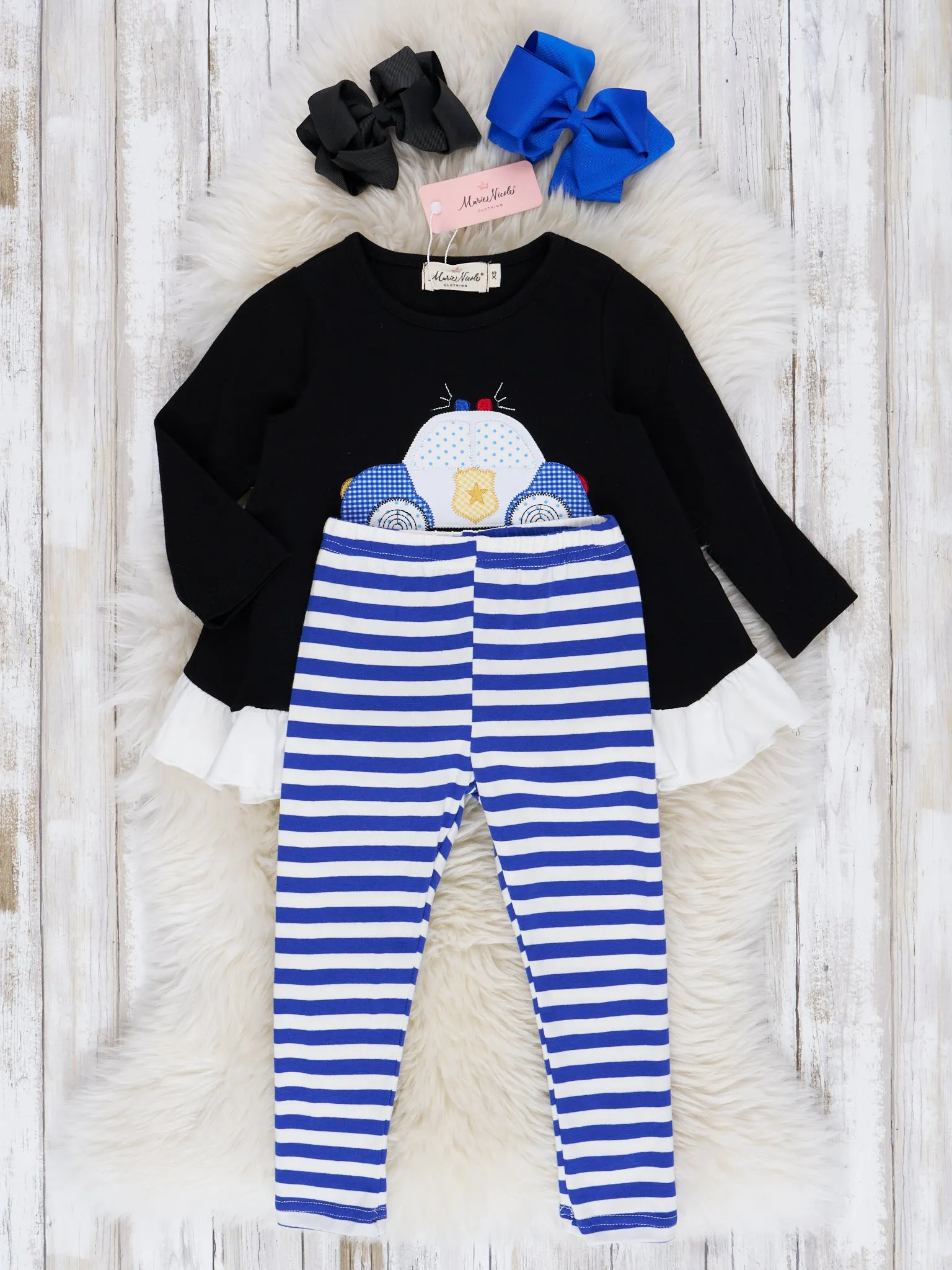 Black & Blue Stripe Little Cop Ruffle Outfit