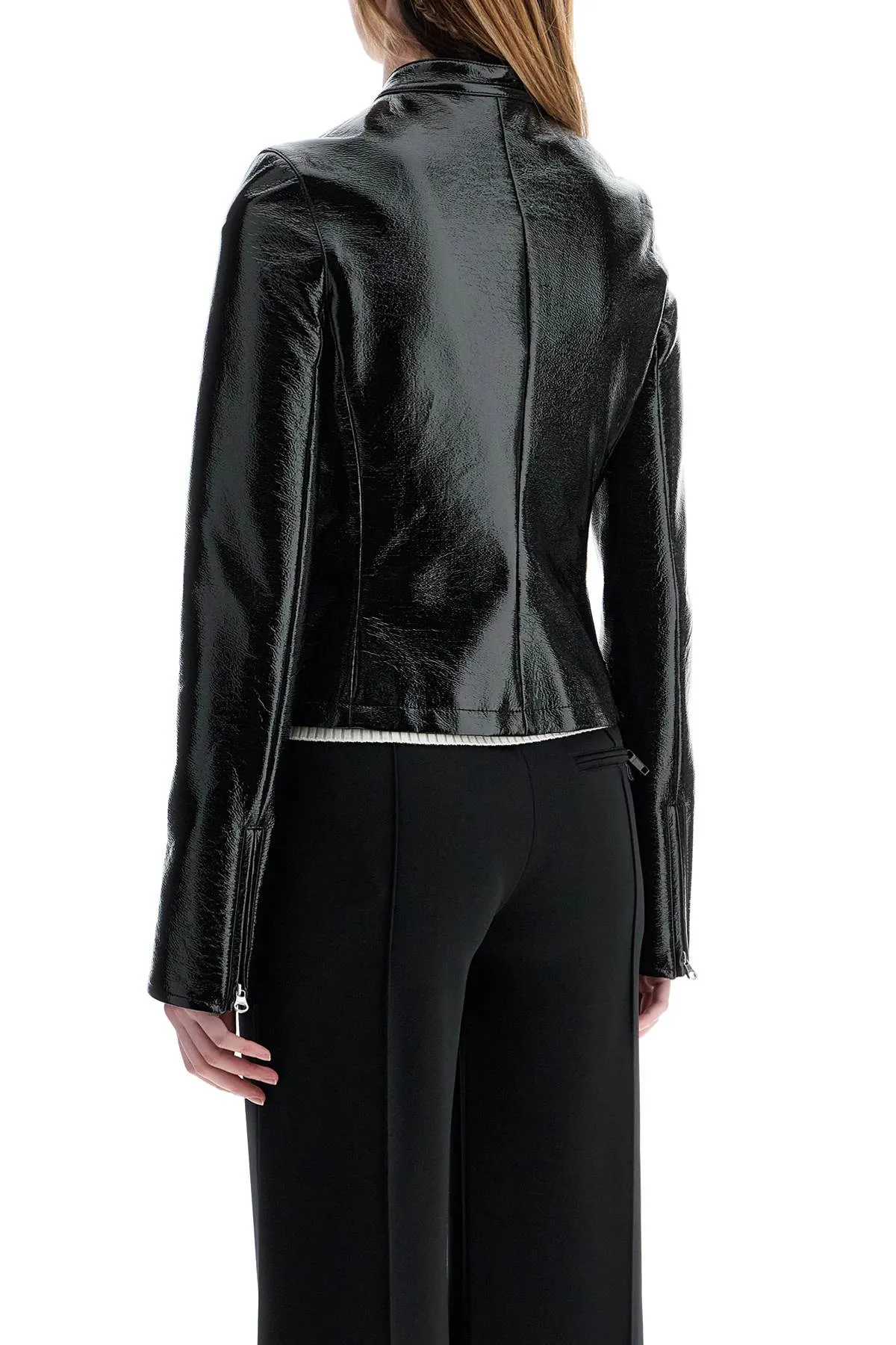 black cotton jacket with high collar and zip