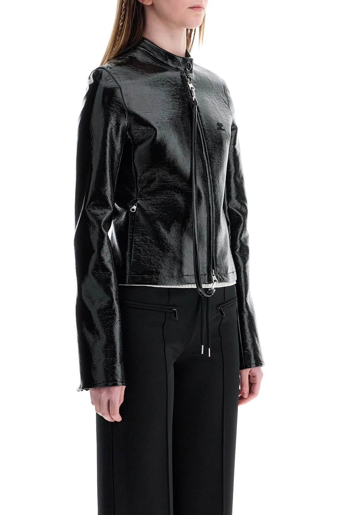 black cotton jacket with high collar and zip