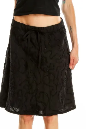 Black Floral Embroidered A-Line Skirt