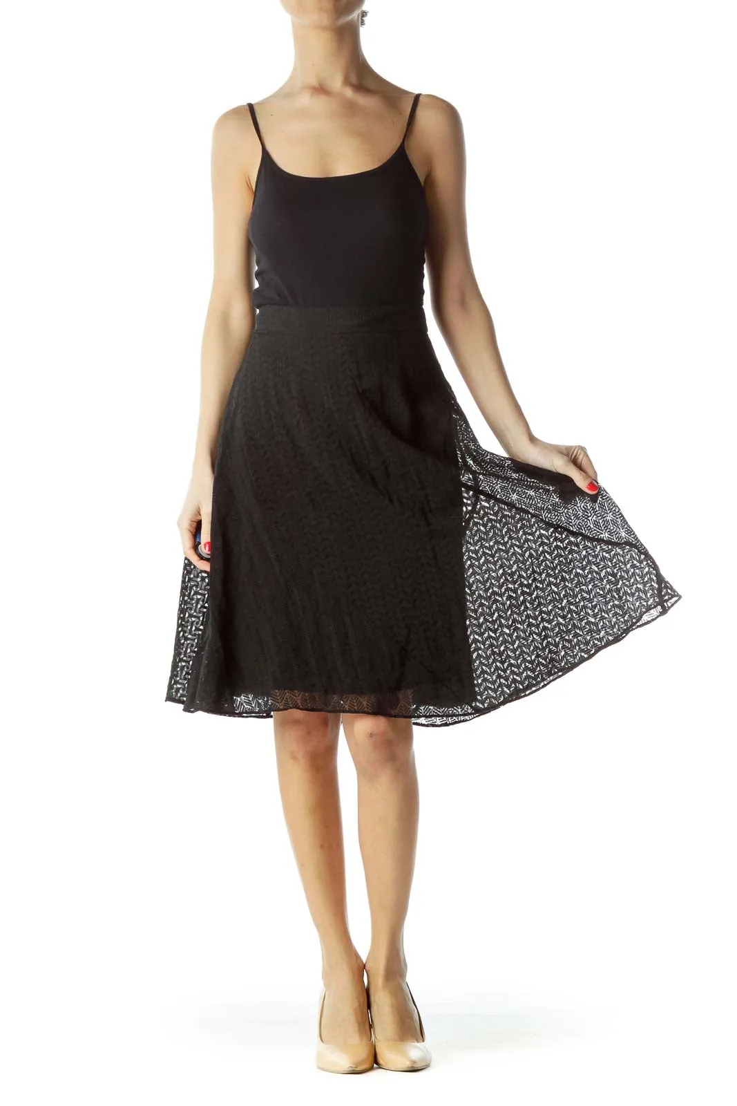 Black Lace A-Line Midi Skirt