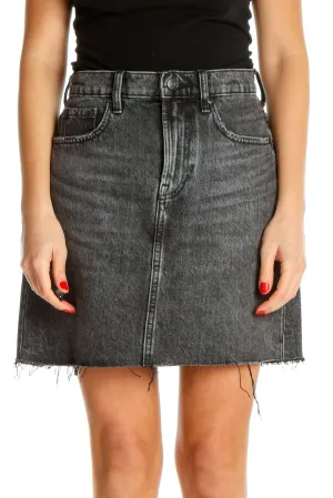 Black Textured Punk A-Line Skirt