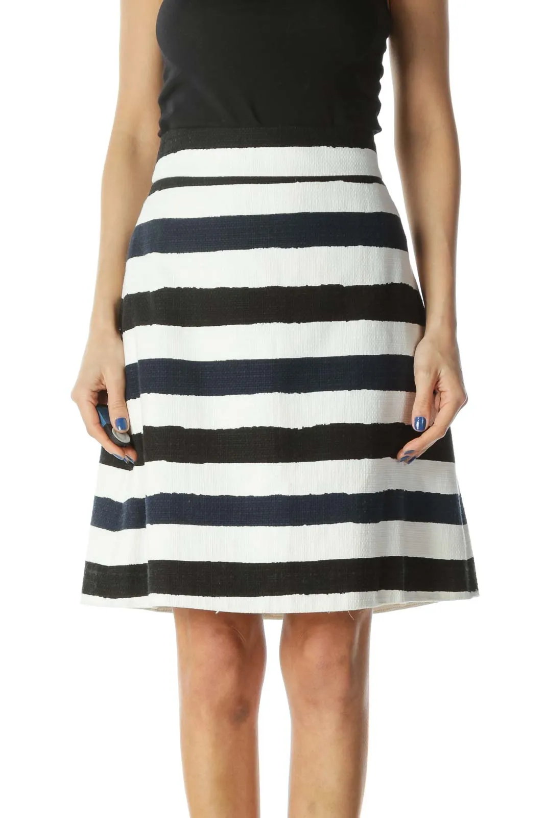 Blue, Black,and White Striped Skirt