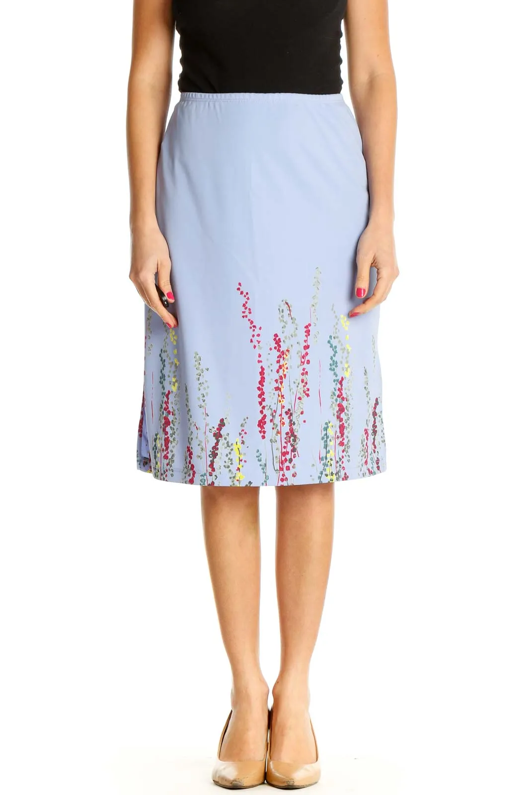 Blue Textured Chic A-Line Skirt