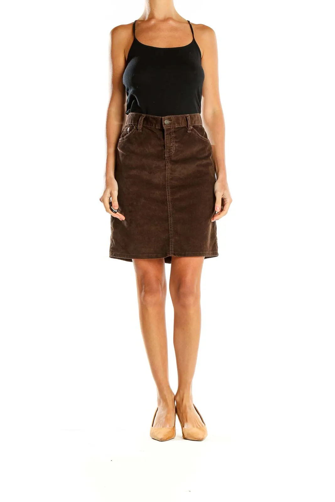 Brown Corduroy A-Line Skirt