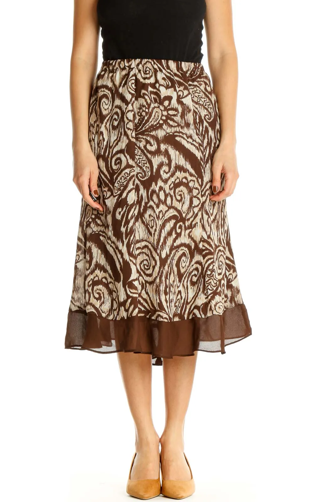 Brown Printed Brunch A-Line Skirt