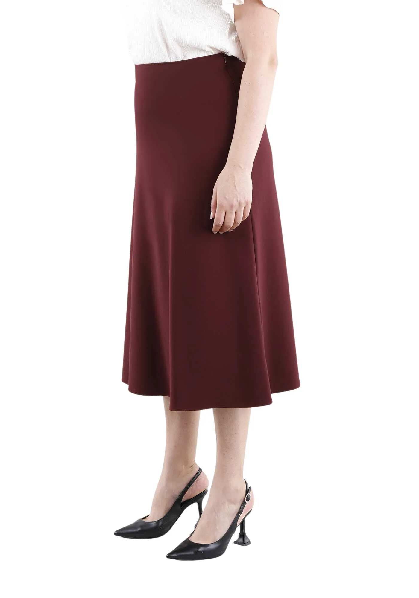 Burgundy A-Line Midi Skirts