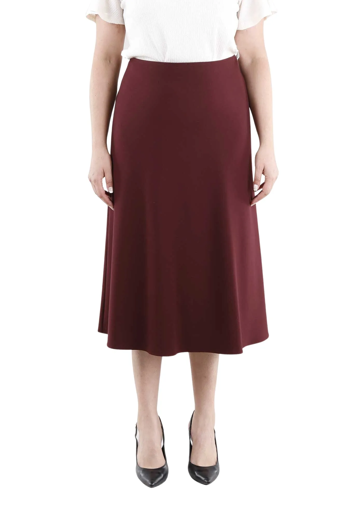 Burgundy A-Line Midi Skirts