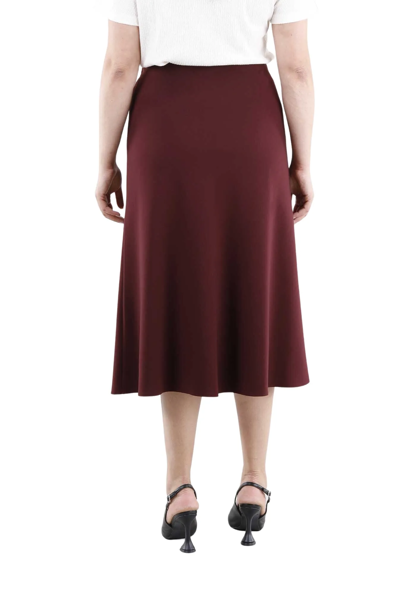 Burgundy A-Line Midi Skirts