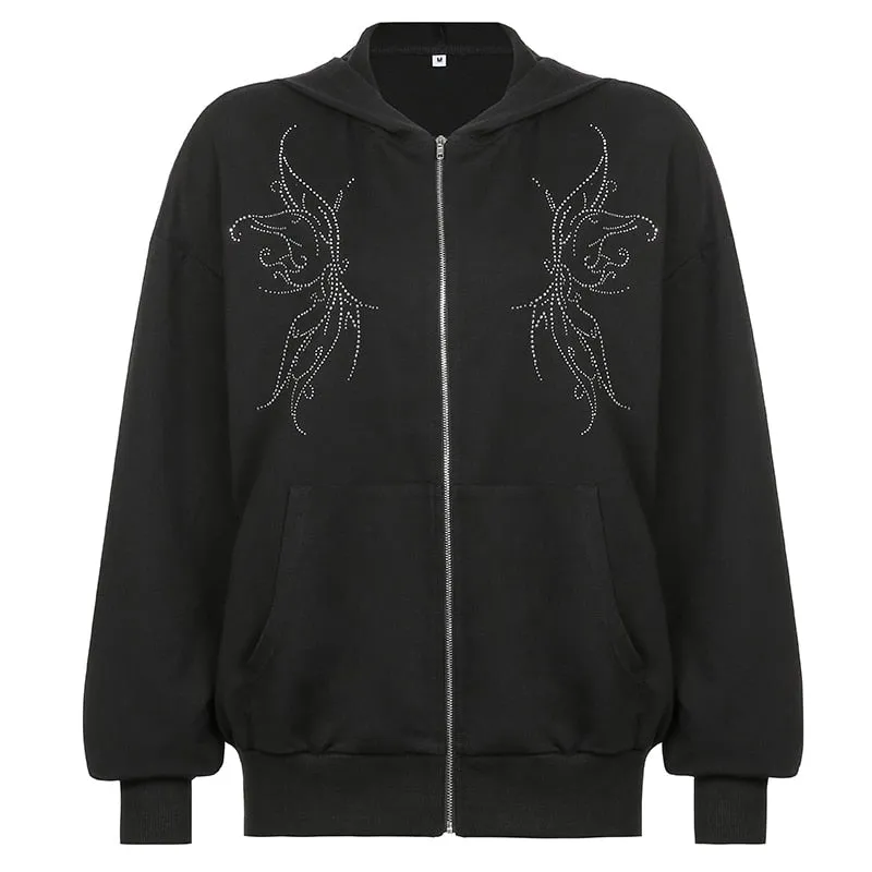 Butterfly Print Zip-Up Women's Casual Hoodie