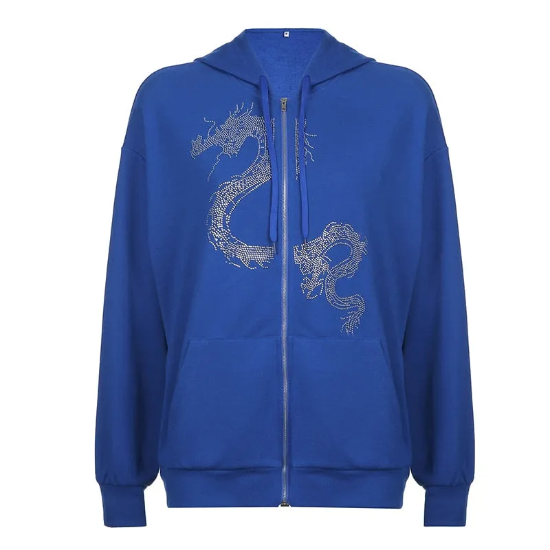 Butterfly Print Zip-Up Women's Casual Hoodie