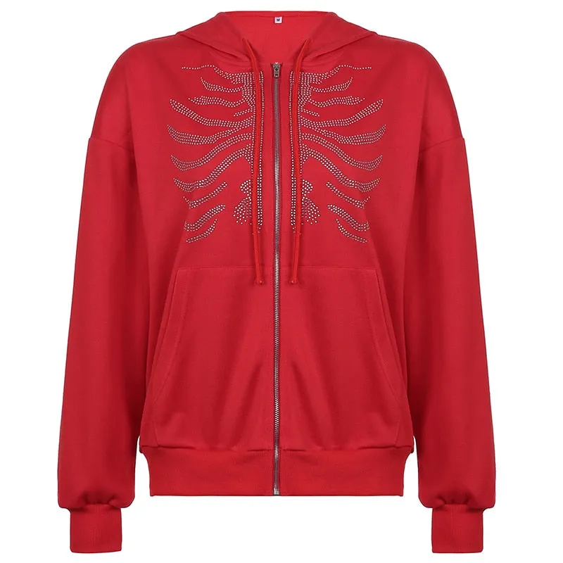 Butterfly Print Zip-Up Women's Casual Hoodie