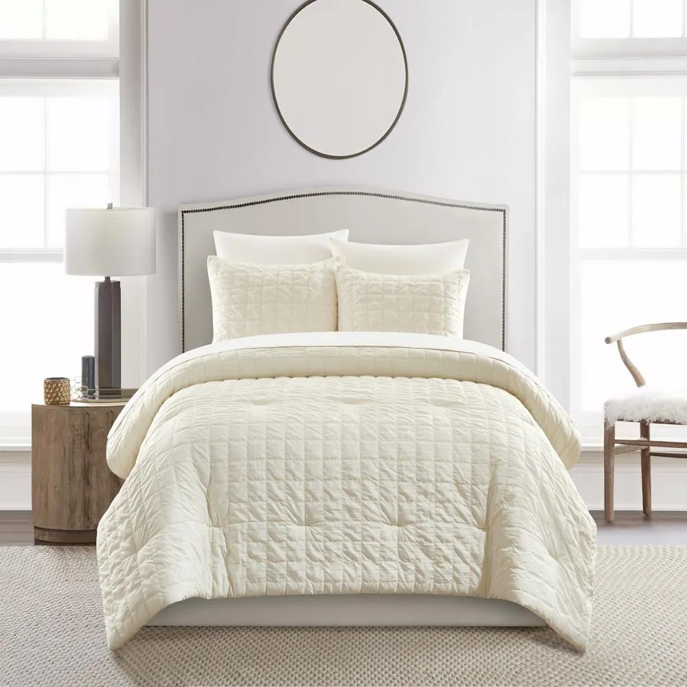 Chic Home Jessa Comforter Set Washed Garment Technique Geometric Square Tile Pattern Bedding - Pillow Sham Included - 2 Piece - Twin 68x90", Beige