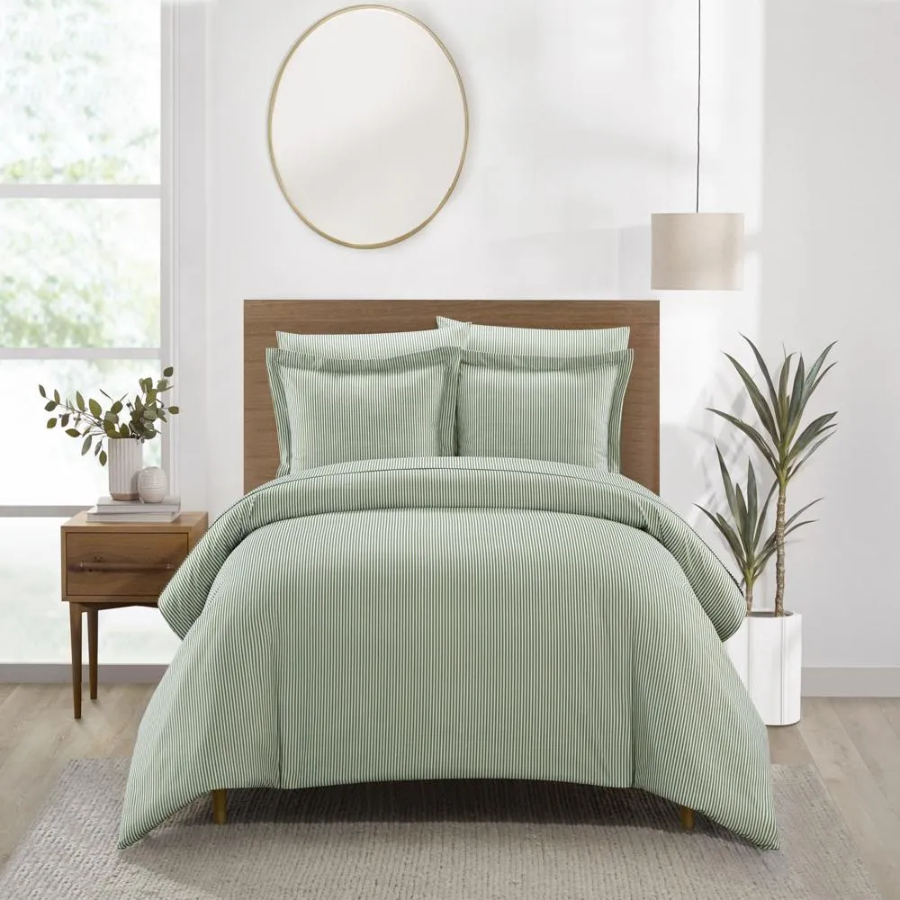 Chic Home Morgan Duvet Cover Set Contemporary Two Tone Striped Pattern Bedding - Pillow Sham Included - 2 Piece - Twin 68x90", Green