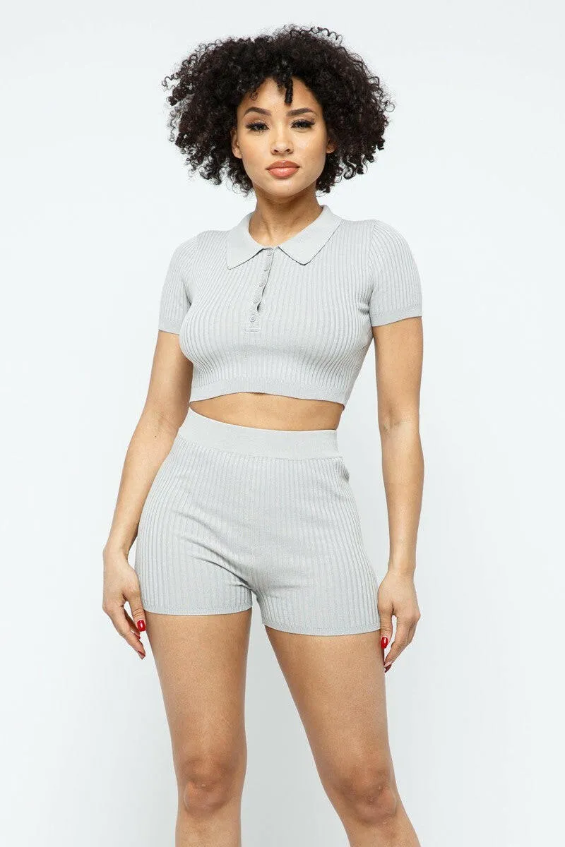 Collar Crop Top   Shorts Set