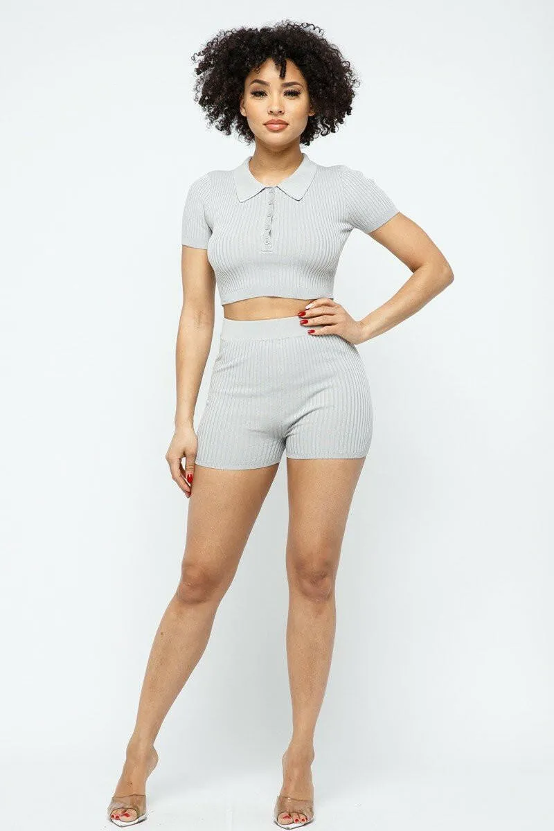 Collar Crop Top   Shorts Set