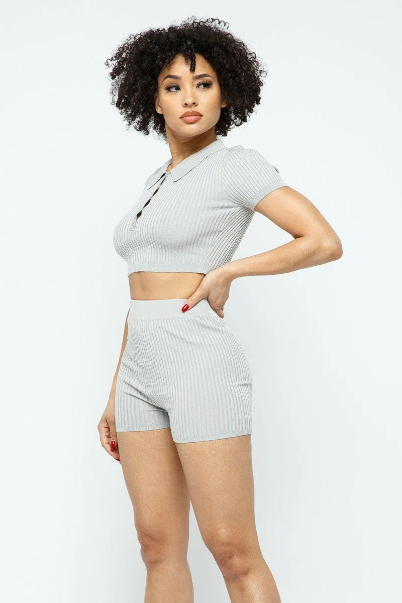 Collar Crop Top   Shorts Set