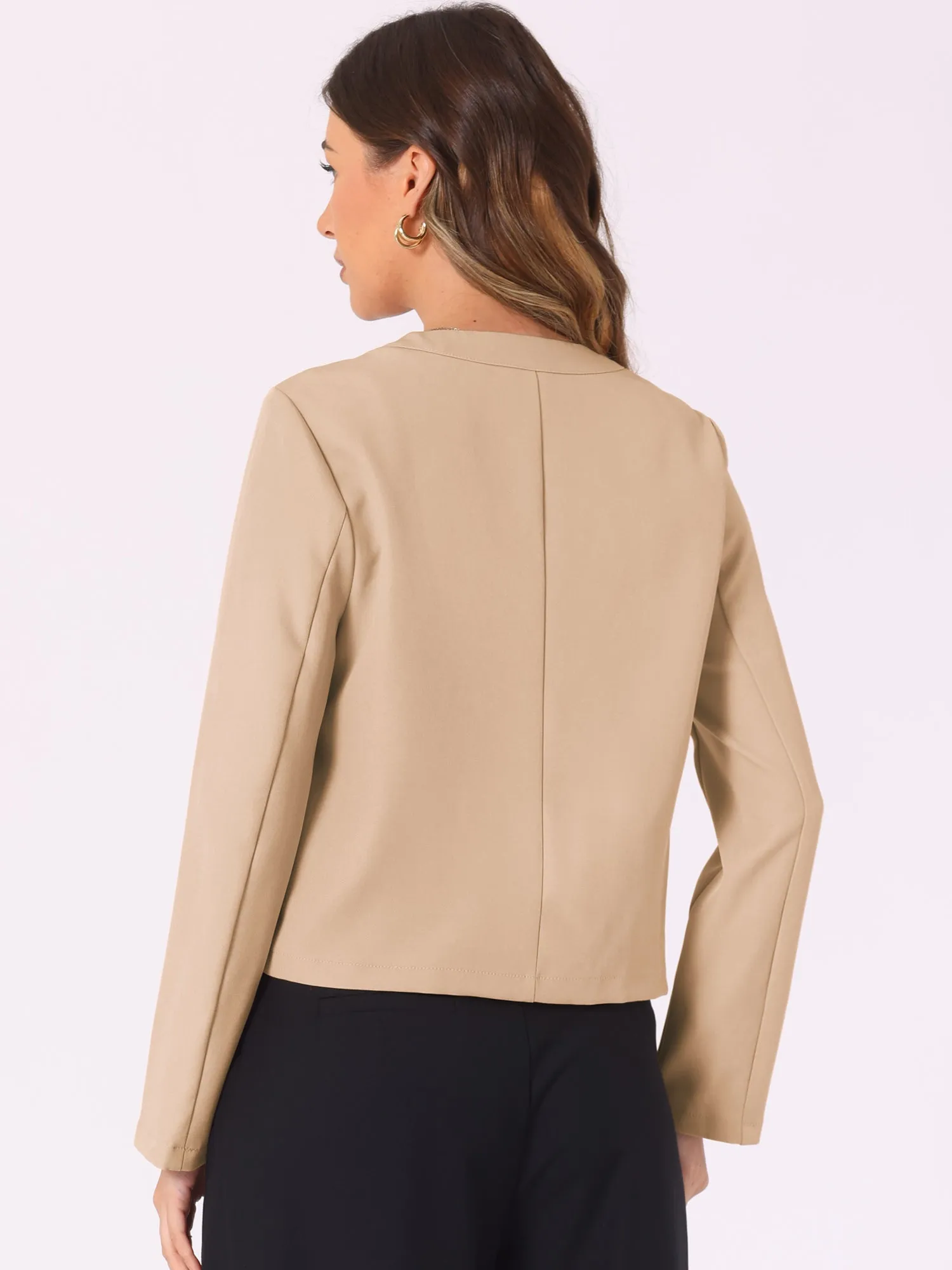 Collarless Zipper Up Long Sleeves Cropped Jackets