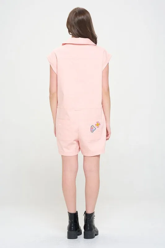 COTTON TWILL UTILITY ROMPER W/ PATCHWORK DETAIL - Online Exclusive