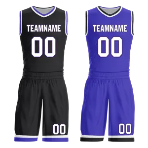 Custom Black Blue Classic Style Reversible Basketball Uniform Personalized BBJR-D017036