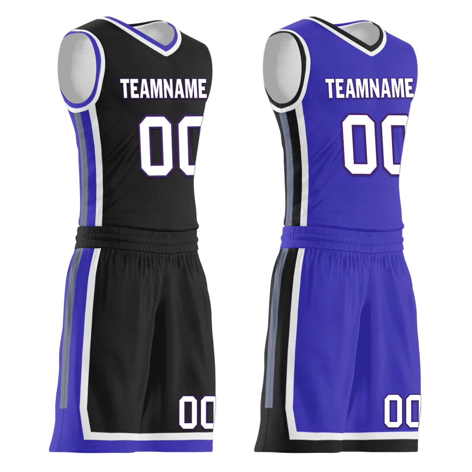 Custom Black Blue Classic Style Reversible Basketball Uniform Personalized BBJR-D017036