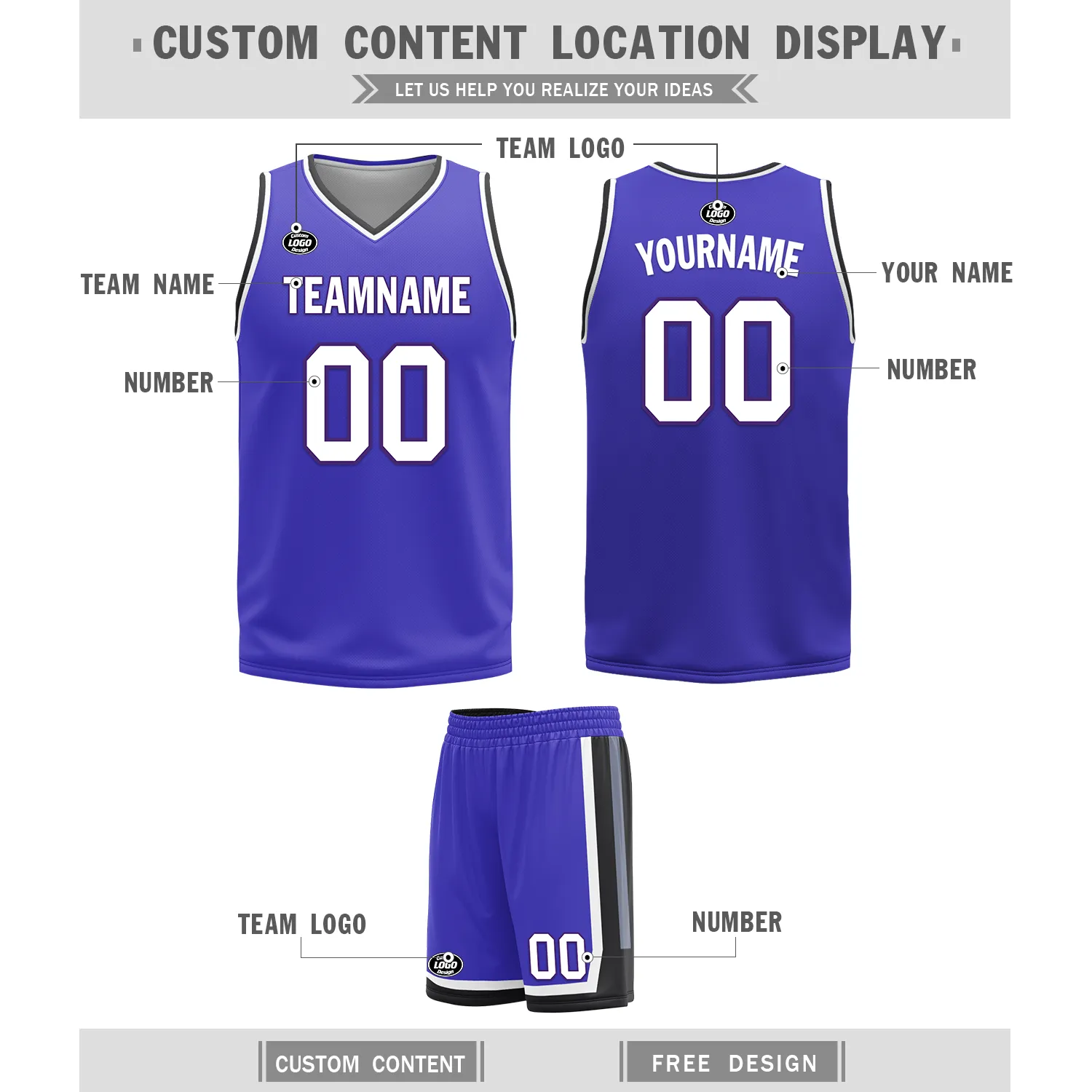 Custom Black Blue Classic Style Reversible Basketball Uniform Personalized BBJR-D017036