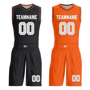 Custom Black Orange Classic Style Reversible Basketball Uniform Personalized COOLMAX BBJR-D017019