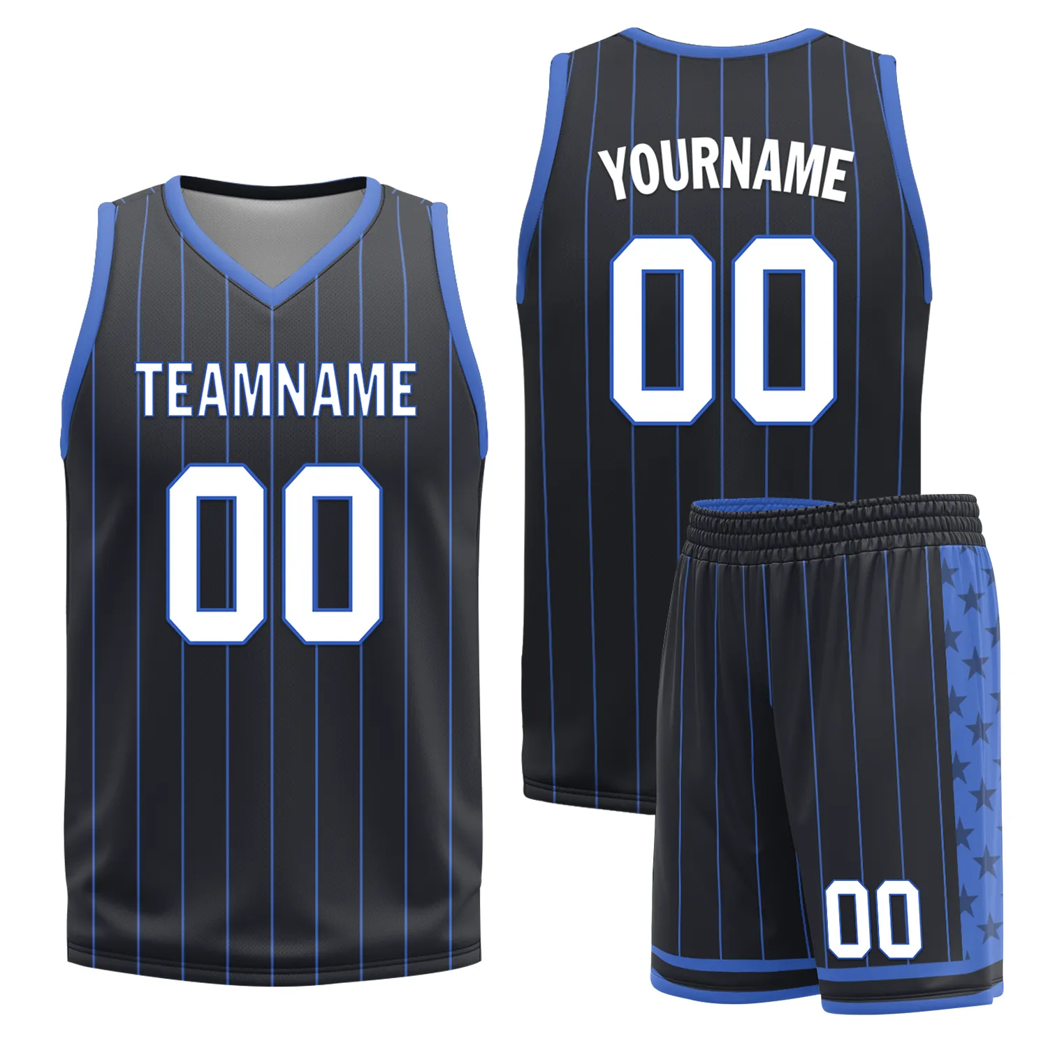 Custom Blue Black Classic Style Reversible Basketball Uniform Personalized COOLMAX BBJR-D017055