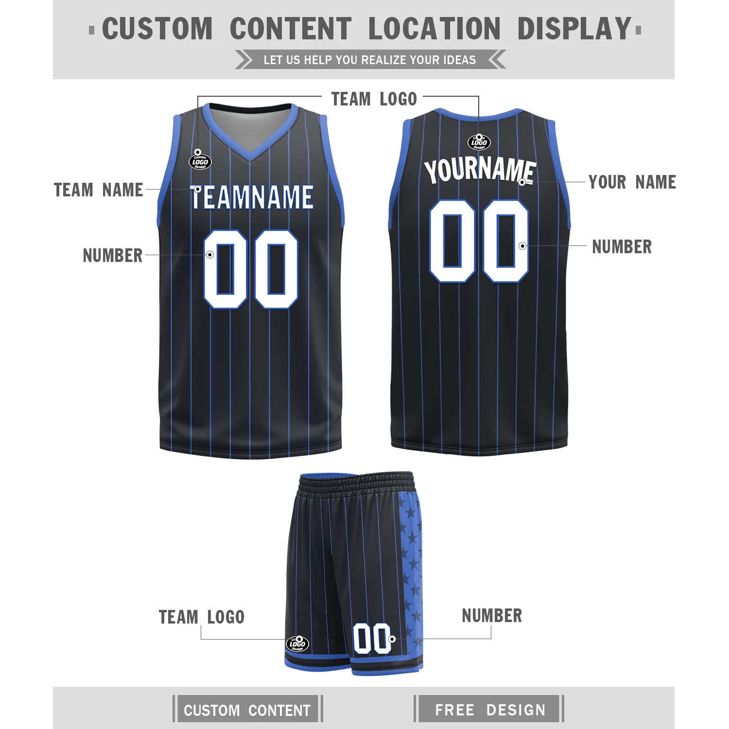 Custom Blue Black Classic Style Reversible Basketball Uniform Personalized COOLMAX BBJR-D017055