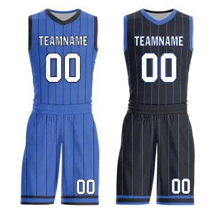 Custom Blue Black Classic Style Reversible Basketball Uniform Personalized COOLMAX BBJR-D017055