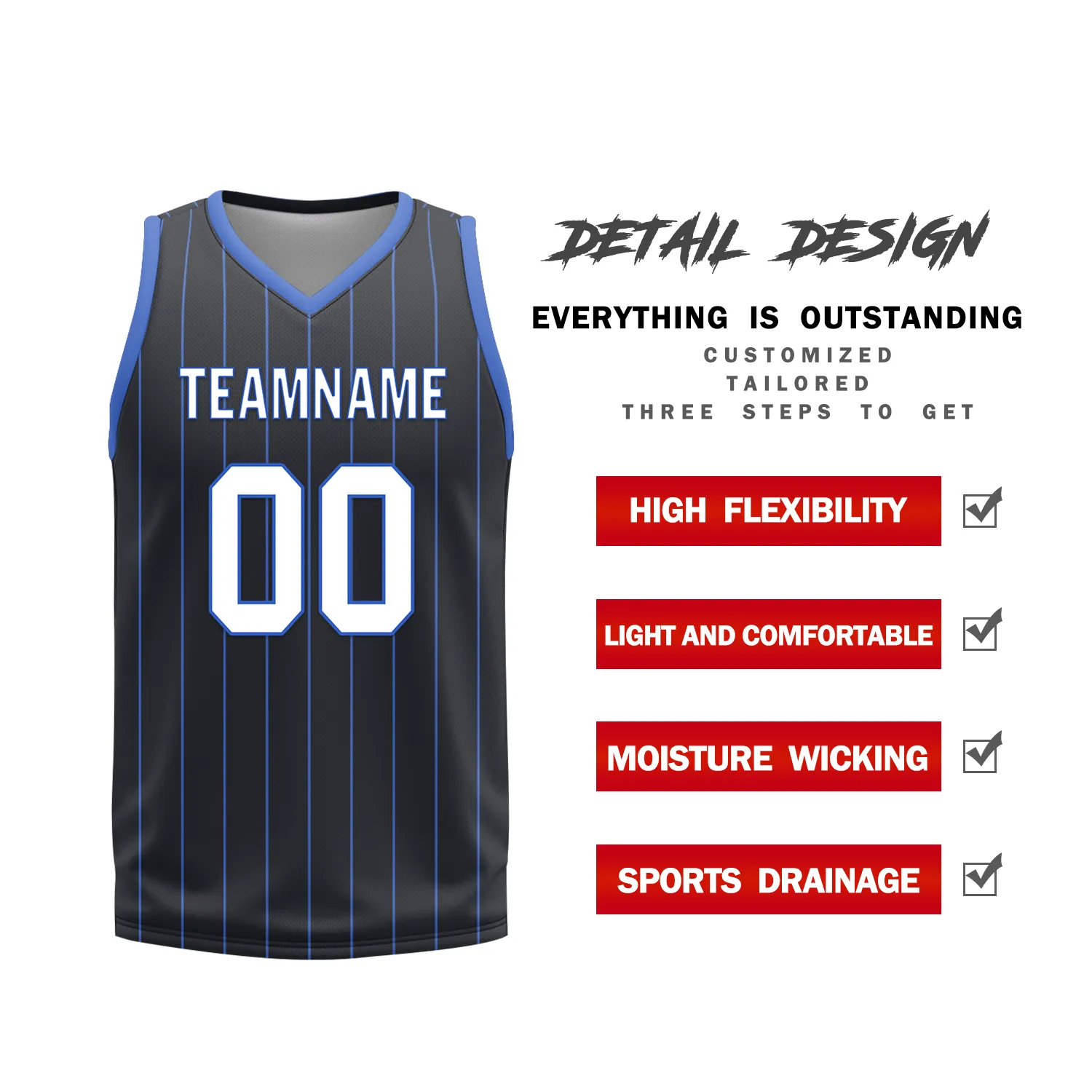 Custom Blue Black Classic Style Reversible Basketball Uniform Personalized COOLMAX BBJR-D017055