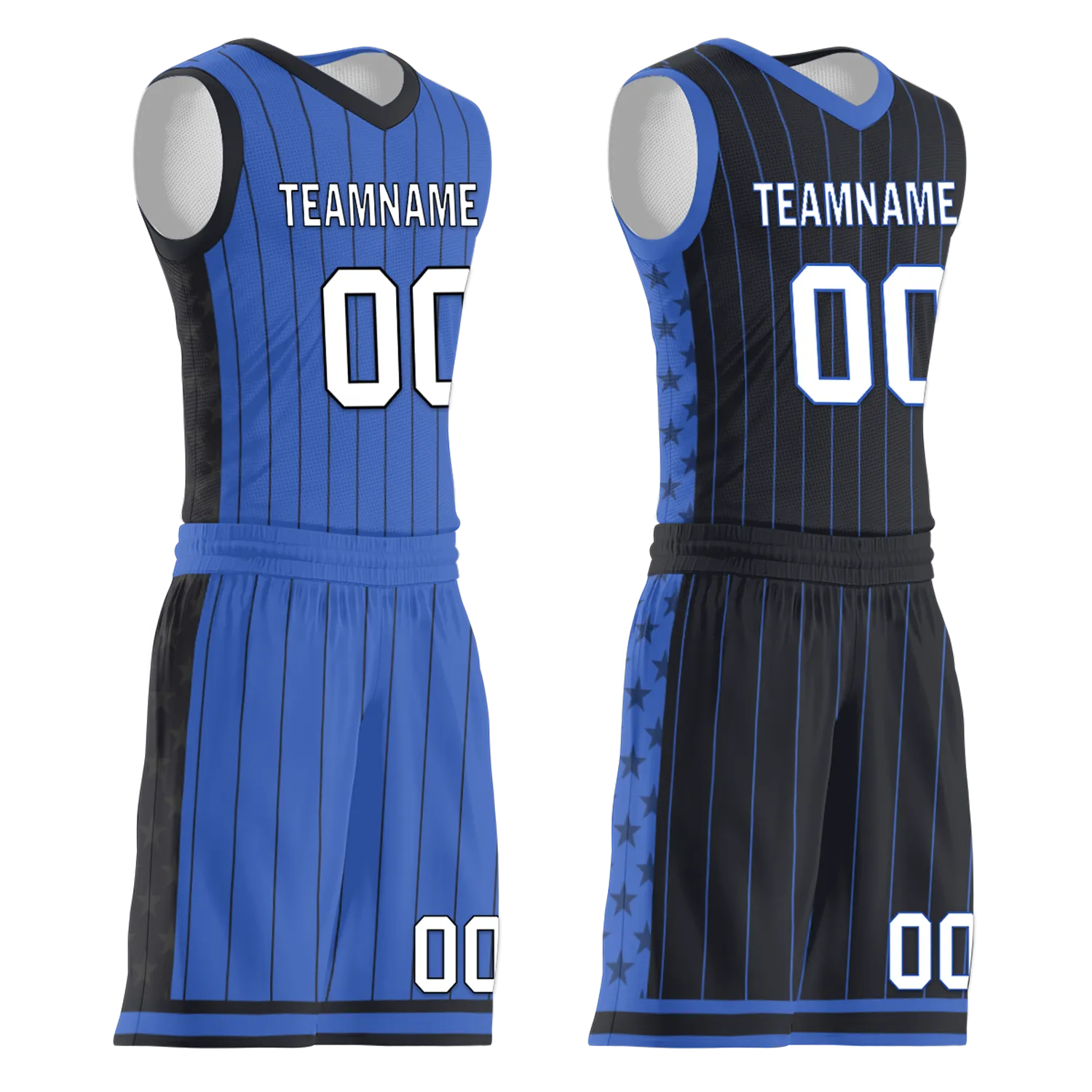 Custom Blue Black Classic Style Reversible Basketball Uniform Personalized COOLMAX BBJR-D017055