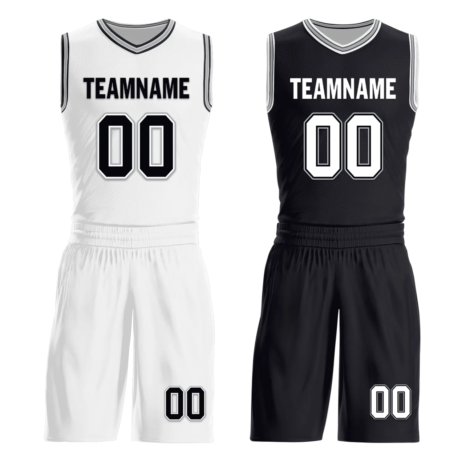 Custom White Black Classic Style Reversible Basketball Uniform Personalized BBJR-D017051