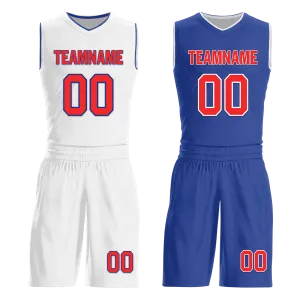 Custom White Blue Classic Style Reversible Basketball Uniform Personalized BBJR-D017020